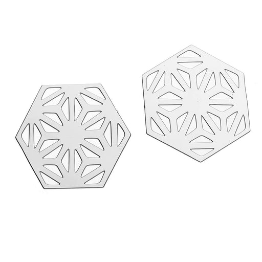 Hexagone ajouré fleur de vie- fin Acier inoxydable 27mm (1)