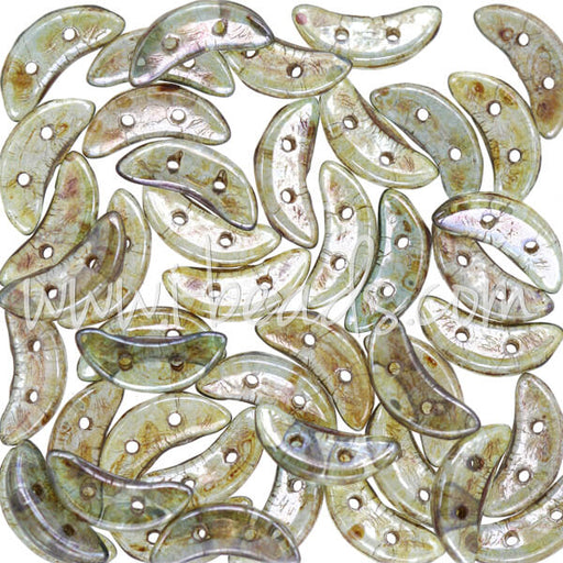 Perles 2 trous CzechMates Crescent 3x10mm luster transparent green (5g)
