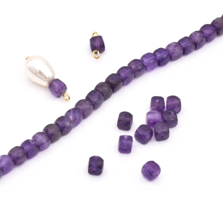 Perles cube à facettes Améthyste 4.5x4mm trou:0.8mm (10)