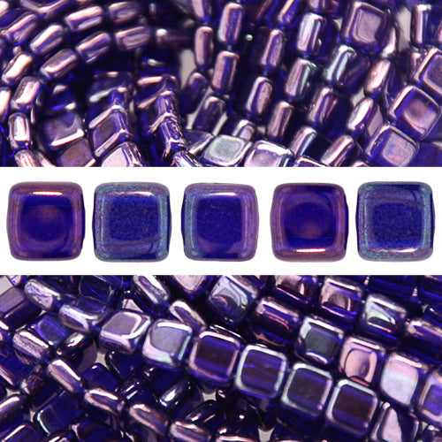 Perles 2 trous CzechMates tile cobalt vega 6mm (50)