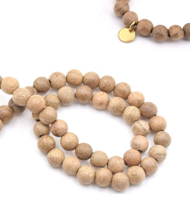 Perles en bois, ronde, Naturelle, 6mm, trou: 1mm (1 rang)