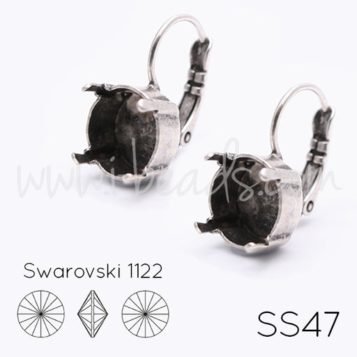 Ohrringfassung für Swarovski 1122 Rivoli SS47 antik silber-plattiert (2)