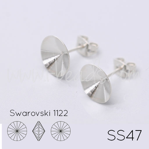 Achat Serti boucle d&#39;oreilles coniques pour Swarovski 1122 rivoli SS47 rhodié (2)