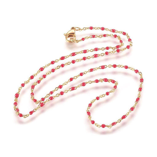 Achat Collier chaine Acier doré OR 45cm - 2x1.5x0.2mm et émail ROUGE 45cm (1)