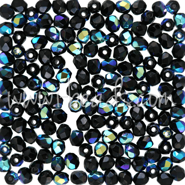 Perles facettes de bohème jet ab 3mm (50)
