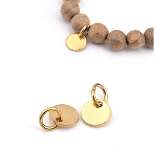 Kaufen Sie Perlen in der Schweiz Anhänger mit flache Runde in Edelstahl vergoldet 6mm mit ring (2)