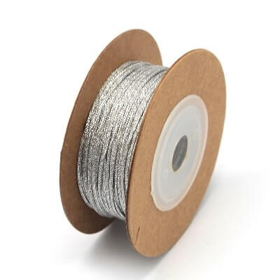 Bobine- cordon en polyester et metallique ARGENT 1mm (13m)