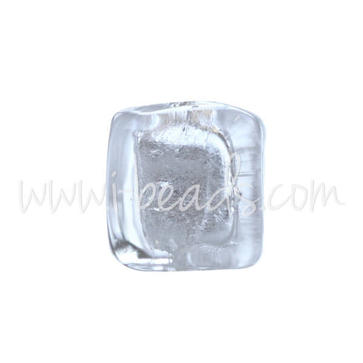 Murano Glasperle Würfel Kristall und Silber 6mm (1)