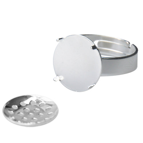 Achat Bague ajustable grille 14mm métal finition plaqué argent (1)