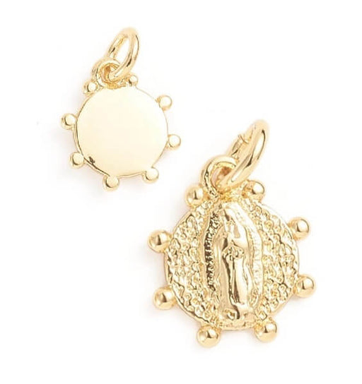 Kaufen Sie Perlen in der Schweiz Charm Anhänger, Jungfrau von Guadalupe, aus hochwertigem Goldmessing - 10mm (1)