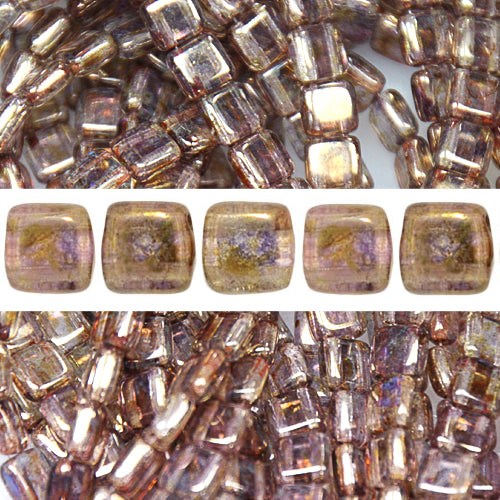 Perles 2 trous CzechMates tile luster transparent gold smocked topaz 6mm (50)