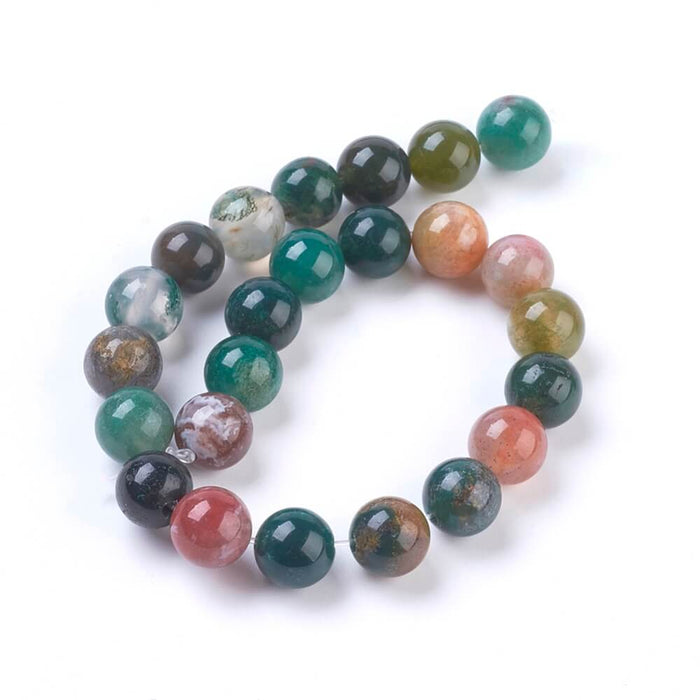 Perles en agate indienne, ronde, vert foncé - 10mmx1 - 39cm/ fil (1 fil)