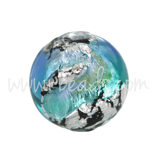 Kaufen Sie Perlen in der Schweiz Murano Glasperle Rund Blau und Silber 10mm (1)