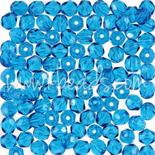 Perles facettes de bohème capri blue 4mm (100)