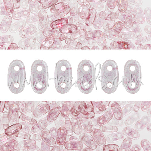 Perles 2 trous CzechMates Bar 2x6mm Luster Transparent Topaz Pink (10g)