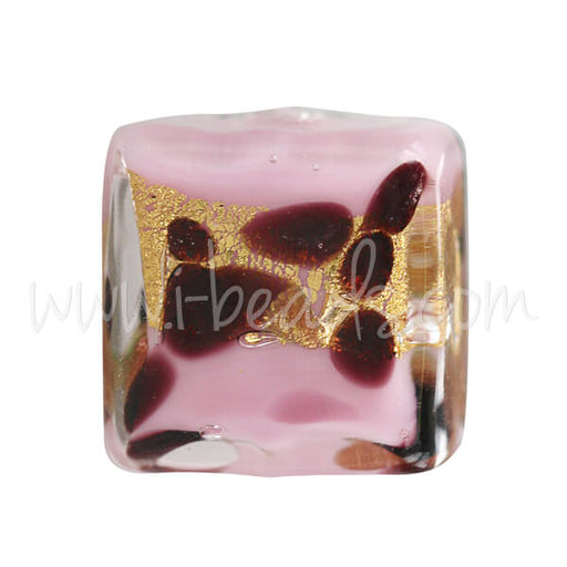 Achat Perle de Murano carrée léopard rose 10mm (1)