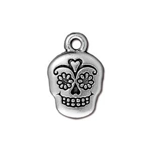 Kaufen Sie Perlen in der Schweiz Sugar Skull Totenkopf anhänger antik metall versilbert 18mm (1)