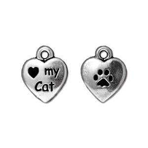 Achat Pendentif coeur love my cat plaqué argent 10x12mm (1)