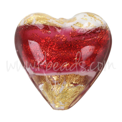 Achat Perle de Murano coeur rose et or 20mm (1)