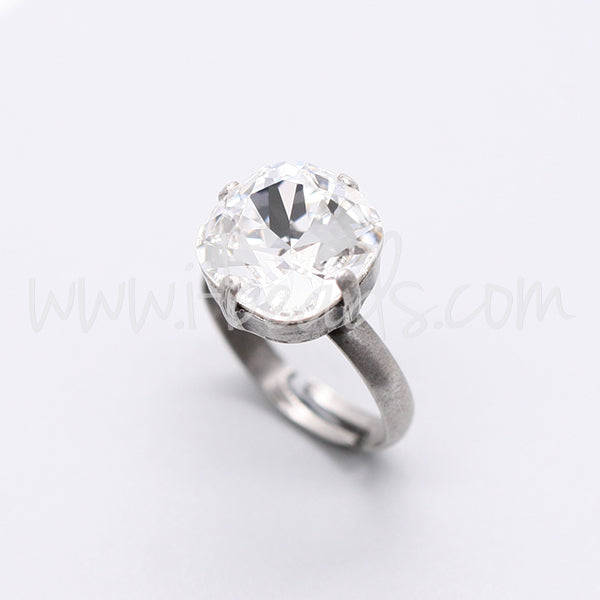 Serti bague ajustable pour Swarovski 4470 12mm argenté vieilli (1)