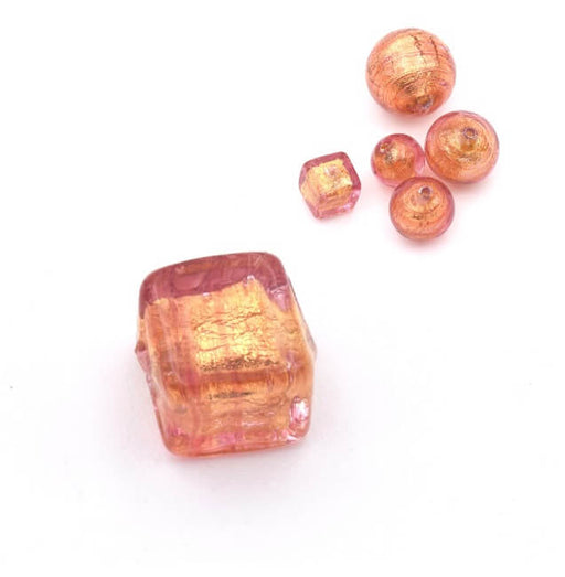 Murano Glasperle Würfel copper und Gold 6mm (1)