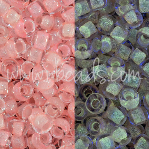 cc2720 - perles de rocaille Toho 8/0 Glow in the dark pink/yellow green (10g)