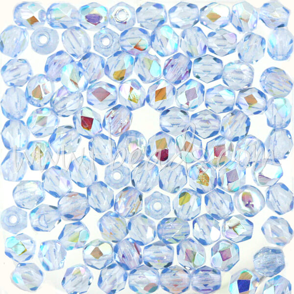 Perles facettes de bohème light sapphire ab 4mm (100)