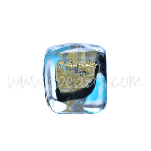 Murano Glasperle Würfel Schwarz Blau und Silber Gold 6mm (1)