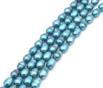Achat Perles d&#39;eau douce grain de riz turquoise 8x6mm sur fil (1)