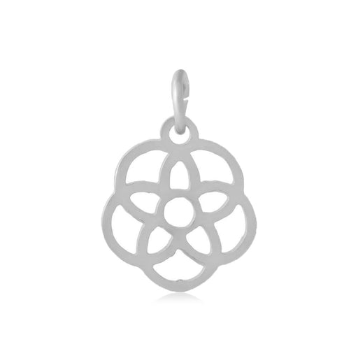 Médaille breloque pendentif fleur de Vie  Acier Inoxydable couleur platine + anneau de jonction - 13mm (1)