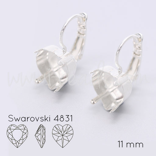 Achat Serti dormeuses pour Swarovski coeur 4831 11mm argenté (2)