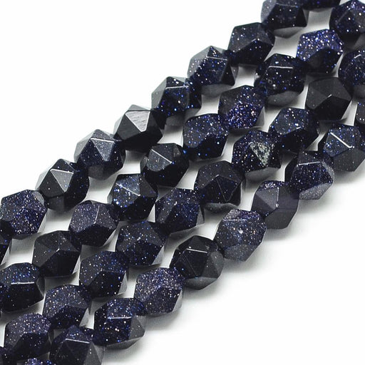 Achat polygone, facette, Blue GoldStone ,10x9 mm, trou: 1 mm (X3 unités)