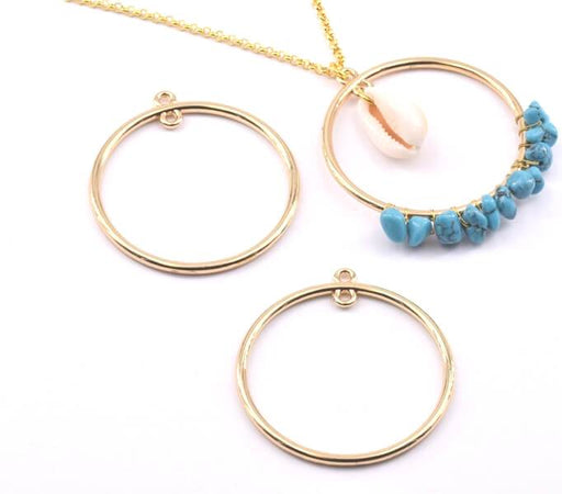 Kaufen Sie Perlen in der Schweiz Anhänger Kreis 2 Ringe Farbe Vergoldet 40mm (2)
