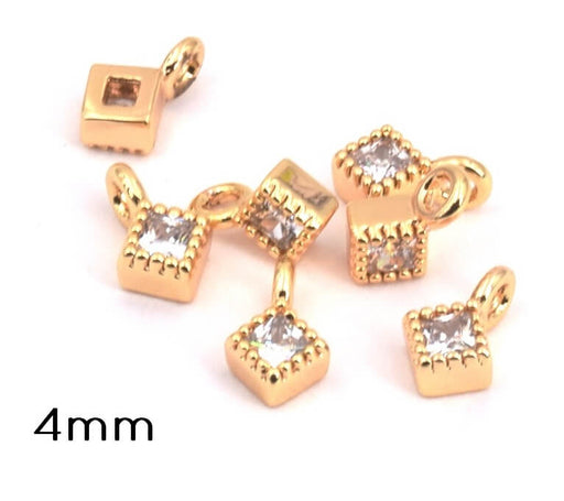Kaufen Sie Perlen in der Schweiz Kleiner Anhänger Diamant-Form vergoldet qualitat mit Zirkonium 4mm -Loch:1.2mm (1)