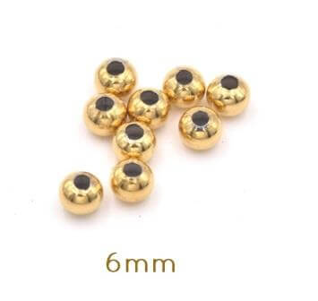 Perles rondes en acier inoxydable doré OR - 6mm trou :2mm (20)