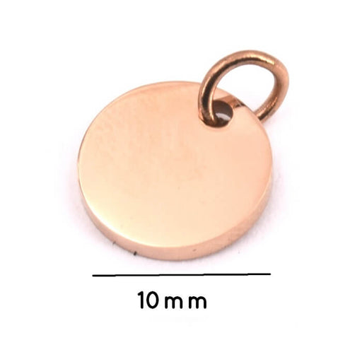 Achat Médaille breloque pendentif ronde plate Acier Inoxydable doré OR ROSE avec anneau 10mm (1)