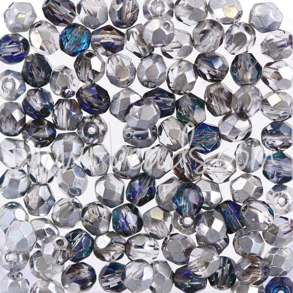 Perles facettes de boheme silver blue crystal 4mm (100)