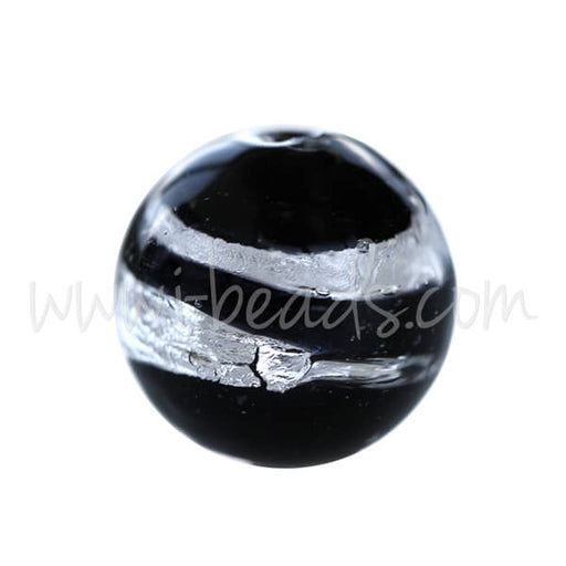 Perle de Murano ronde noir et argent 10mm (1)