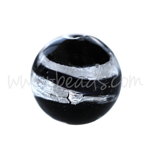 Kaufen Sie Perlen in der Schweiz Murano Glasperle Rund Schwarz und Silber 10mm (1)