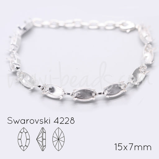 Bracelet sertir pour 10 Swarovski 4228 navette 15x7mm argenté (1)