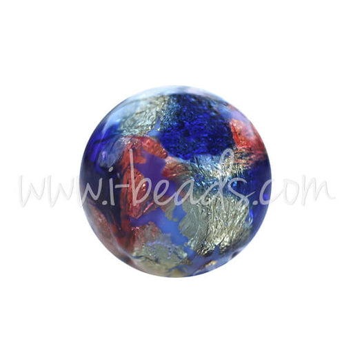 Achat Perle de Murano ronde multicolore bleu et or 8mm (1)