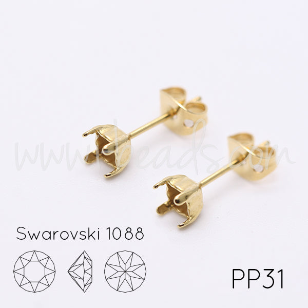 Serti boucle d'oreilles pour Swarovski 1088 4mm-pp31-SS19  doré (2)