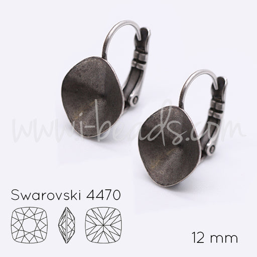 Serti boucle d'oreilles pour Swarovski 4470 12mm argenté vieilli (2)