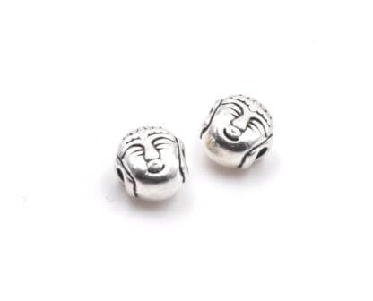 Perle Bouddha métal plaqué argent vieilli 8mm trou horizontal (2)
