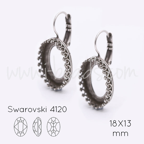 Serti boucle d'oreilles Vintage pour Swarovski 4120 18x13mm argenté vieilli (2)