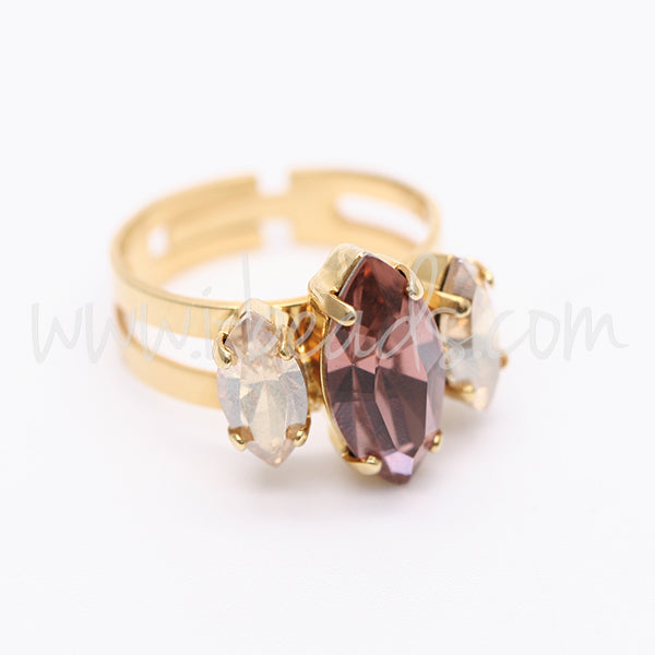 Serti bague ajustable pour Swarovski 4228 navette 15x7mm et 10x5mm doré (1)