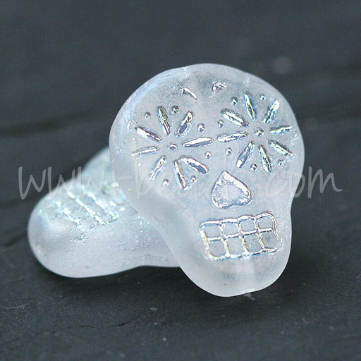 Tschechisches Druckglas Sugar Skull Matt AB 15x19mm (2)