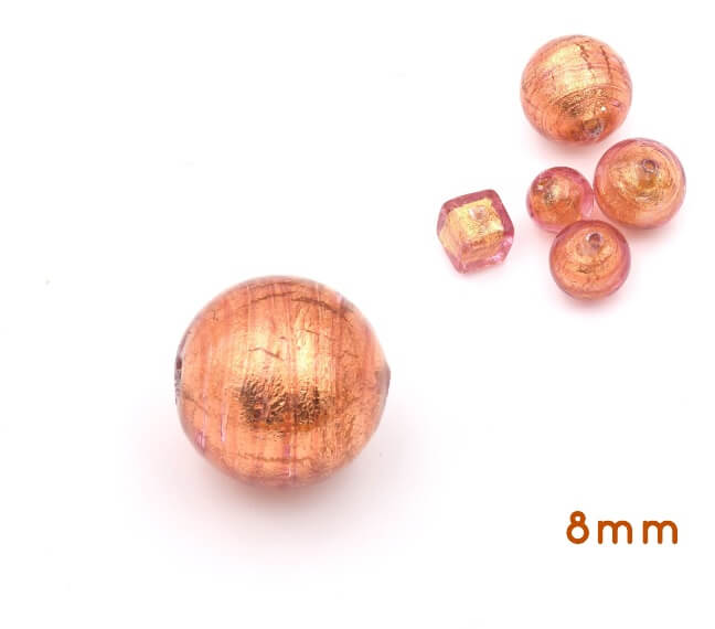 Perle de Murano ronde cuivre et or 8mm (1)