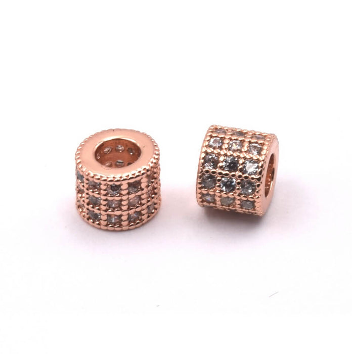 Perle, large tube, laiton doré or fin qualité rose avec zircon strass 6x5mm trou: 3mm (1)
