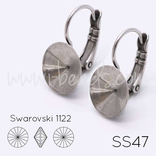 Vertiefte Ohrringfassung für Swarovski 1022 Rivoli SS47 antik silber-plattiert (2)